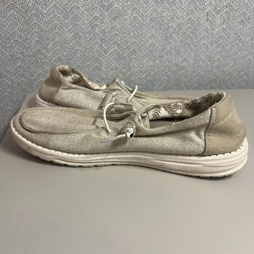 Hey Dude Wendy‎ Stretch Shoes Womens 9 Sparkling Beige Slip On Comfort Casual